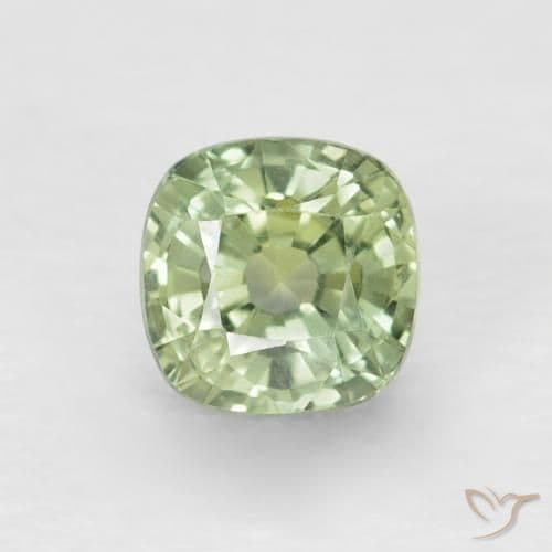 0.88ct Light Sage Green Sapphire, Cushion Cut, 4.6x4.6 mm