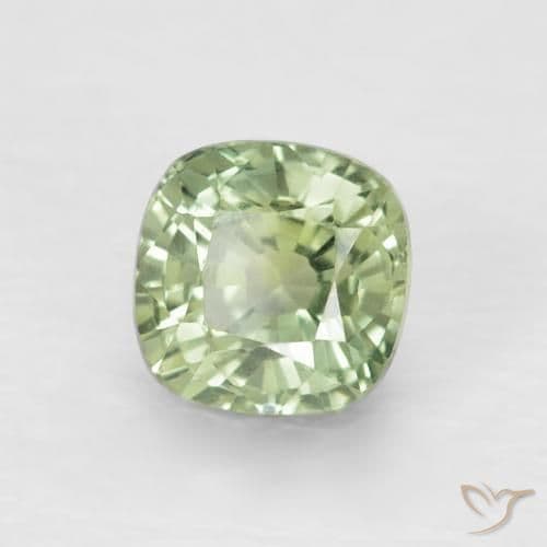 0.88ct Light Sage Green Sapphire, Cushion Cut, 4.6x4.6 mm
