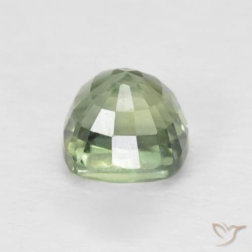 0.88ct Light Sage Green Sapphire, Cushion Cut, 4.6x4.6 mm