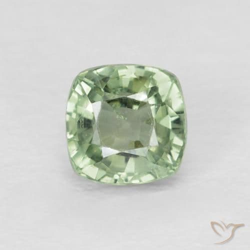0.69ct Pale Yellowish Green Sapphire, Cushion Cut, 4.4x4.4 mm