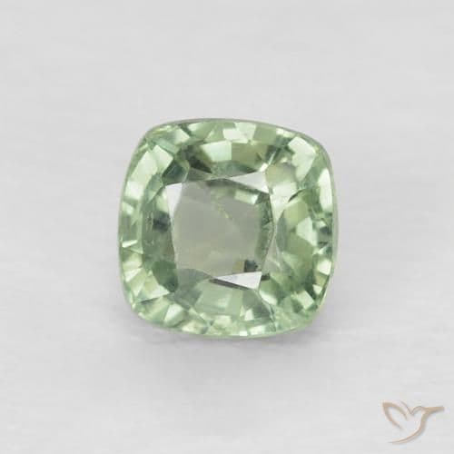 0.69ct Pale Yellowish Green Sapphire, Cushion Cut, 4.4x4.4 mm