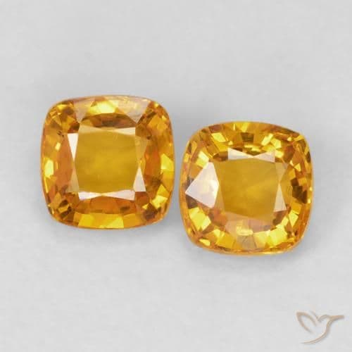 1.28ct Natural Orange-Gold Sapphire, Cushion Cut, 4.6x4.6 mm