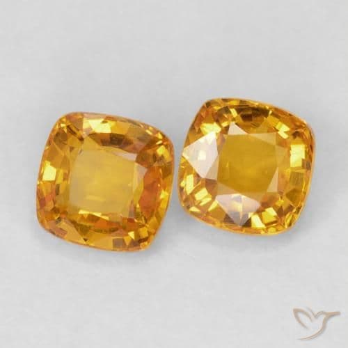 1.28ct Natural Orange-Gold Sapphire, Cushion Cut, 4.6x4.6 mm