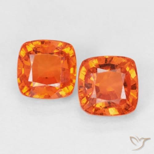 1.54ct Natural Fire Orange Sapphire, Cushion Cut, 4.7x4.7 mm