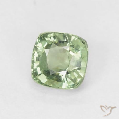 0.63ct Light Sage Green Sapphire, Cushion Cut, 4.3x4.3 mm