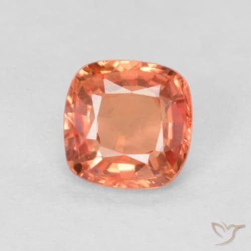 0.58ct Reddish Orange Sapphire, Cushion Cut, 4.6x4.6 mm