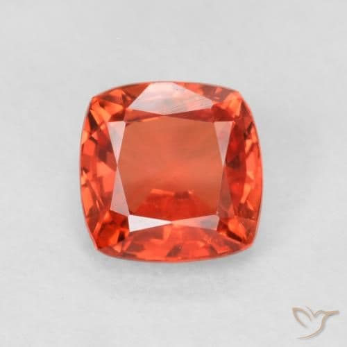 0.58ct Reddish Orange Sapphire, Cushion Cut, 4.6x4.6 mm