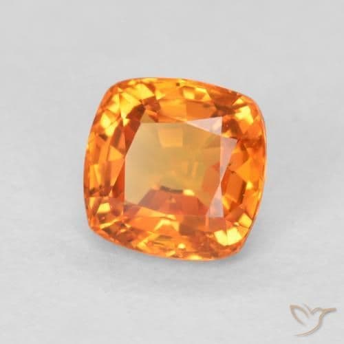 0.69ct Bright Orange Sapphire, Cushion Cut, 4.7x4.6 mm