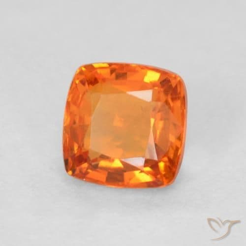 0.61ct Medium Orange Sapphire, Cushion Cut, 4.6x4.5 mm