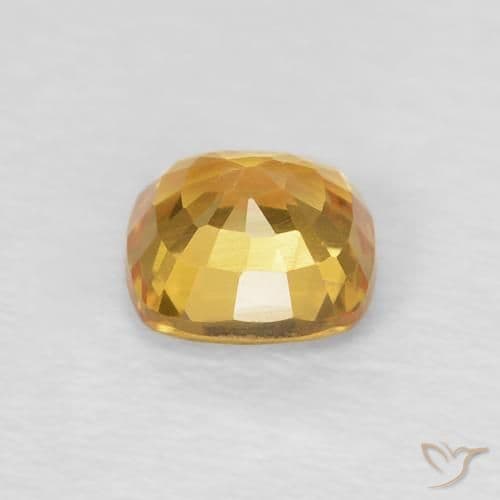 0.63ct Deep Golden Orange Sapphire, Cushion Cut, 4.6x4.6 mm