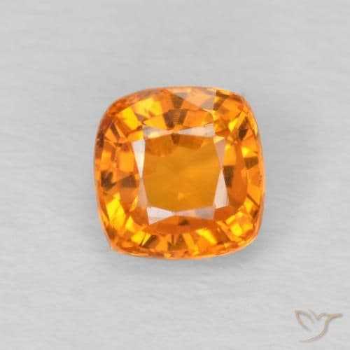 0.64ct Bright Orange Sapphire, Cushion Cut, 4.6x4.5 mm