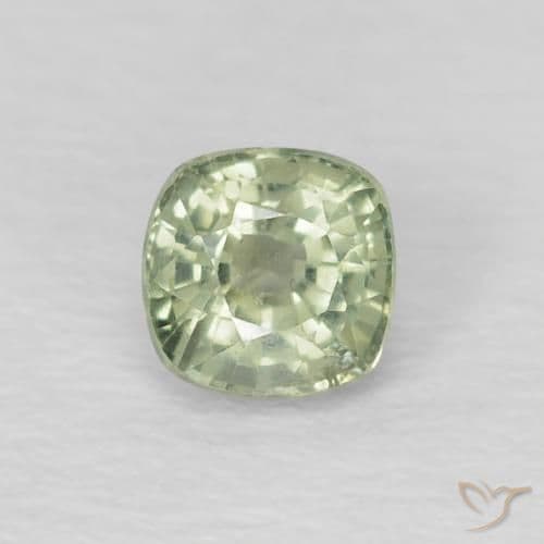 0.56ct Light Sage Green Sapphire, Cushion Cut, 4.3x4.2 mm
