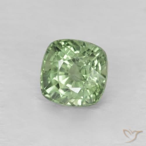 0.62ct Natural Pale Green Sapphire, Cushion Cut, 4.2x4.2 mm