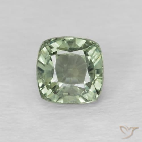 0.73ct Medium Light-Green Sapphire, Cushion Cut, 4.6x4.6 mm