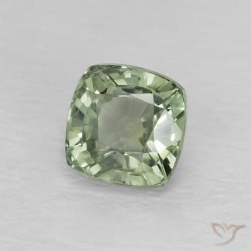 0.73ct Medium Light-Green Sapphire, Cushion Cut, 4.6x4.6 mm