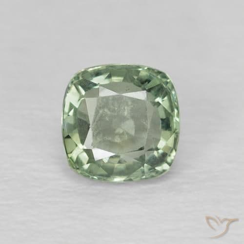 0.65ct Natural Light Green Sapphire, Cushion Cut, 4.7x4.7 mm