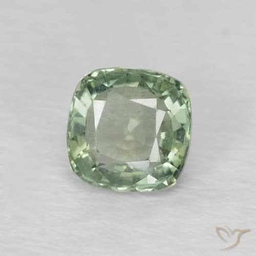 0.65ct Natural Light Green Sapphire, Cushion Cut, 4.7x4.7 mm