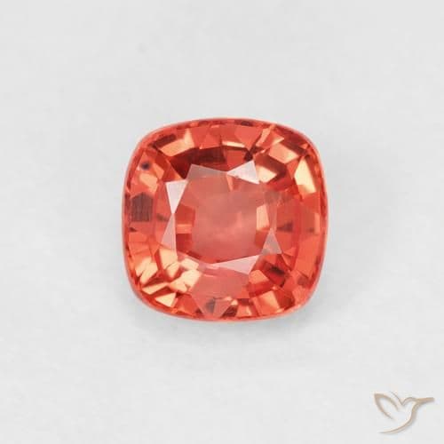 0.58ct Reddish Orange Sapphire, Cushion Cut, 4.6x4.6 mm