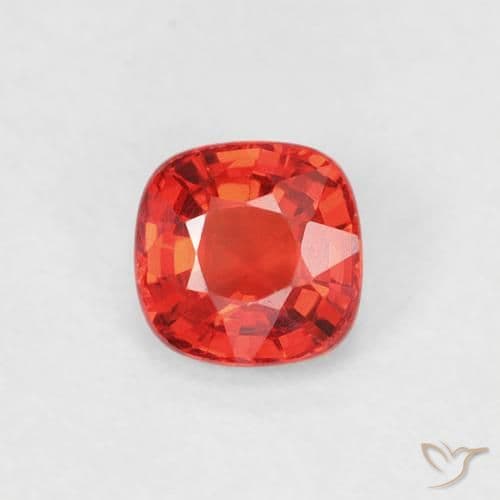 0.58ct Reddish Orange Sapphire, Cushion Cut, 4.6x4.6 mm