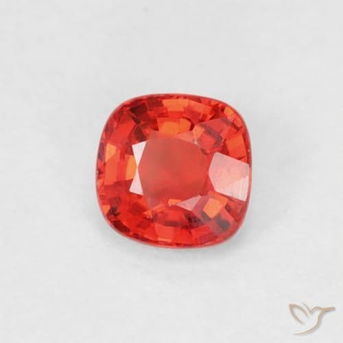 0.45ct Bright Crimson Red-Orange Sapphire, Cushion Cut, 4.2x4.2 mm