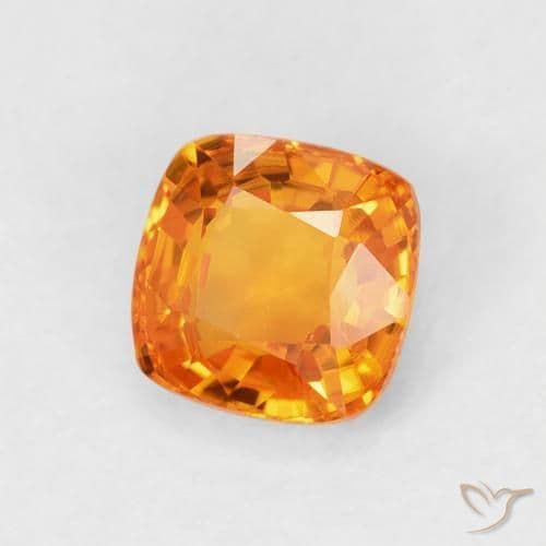 0.71ct Medium Orange Sapphire, Cushion Cut, 4.7x4.7 mm