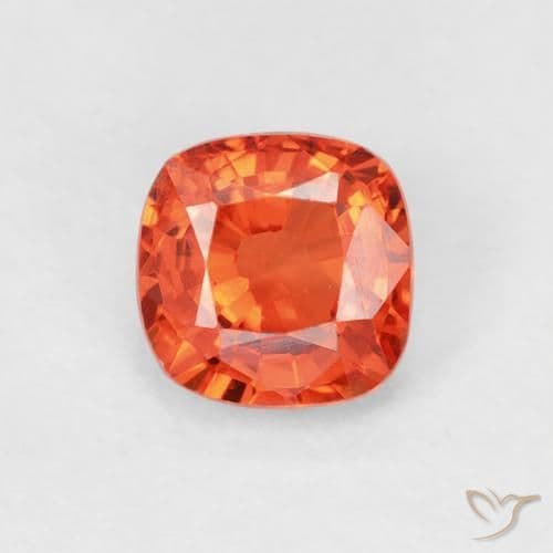 0.58ct Reddish Orange Sapphire, Cushion Cut, 4.6x4.6 mm