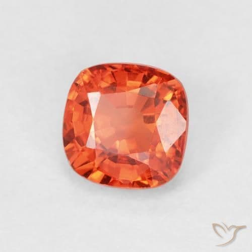 0.58ct Reddish Orange Sapphire, Cushion Cut, 4.6x4.6 mm