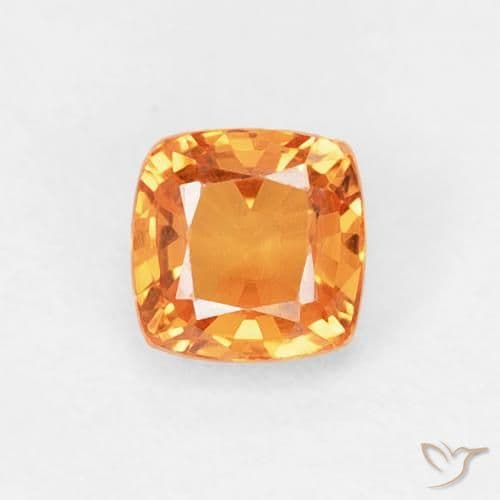 0.60ct Medium Orange Sapphire, Cushion Cut, 4.3x4.3 mm