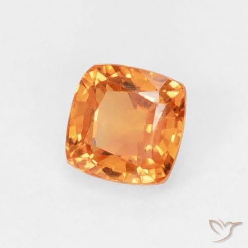 0.60ct Medium Orange Sapphire, Cushion Cut, 4.3x4.3 mm