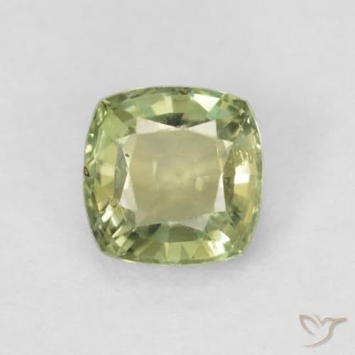 0.58ct Yellowish Green Sapphire, Cushion Cut, 4.5x4.5 mm