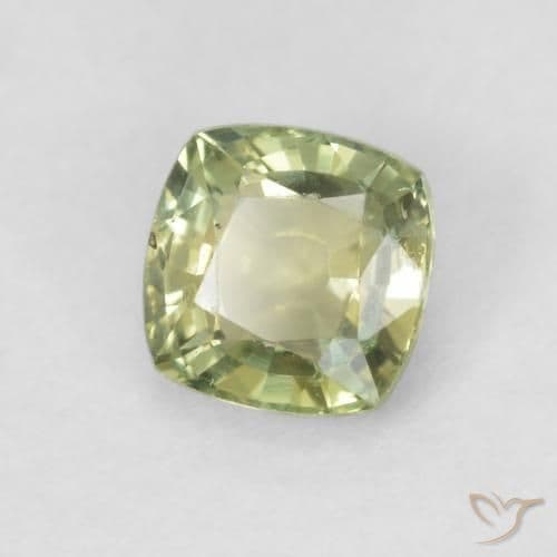 0.58ct Yellowish Green Sapphire, Cushion Cut, 4.5x4.5 mm