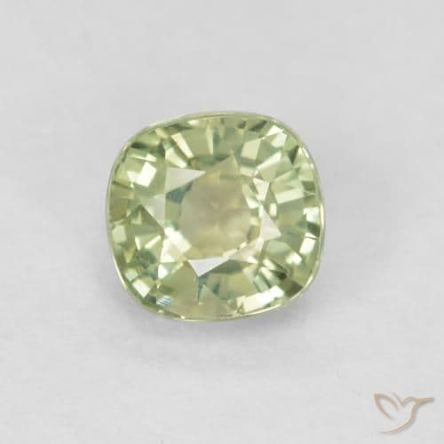 0.57ct Very Light Sage Green Sapphire, Cushion Cut, 4.4x4.2 mm