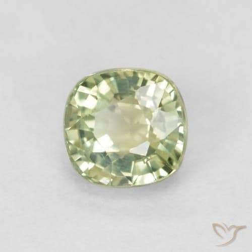0.57ct Very Light Sage Green Sapphire, Cushion Cut, 4.4x4.2 mm
