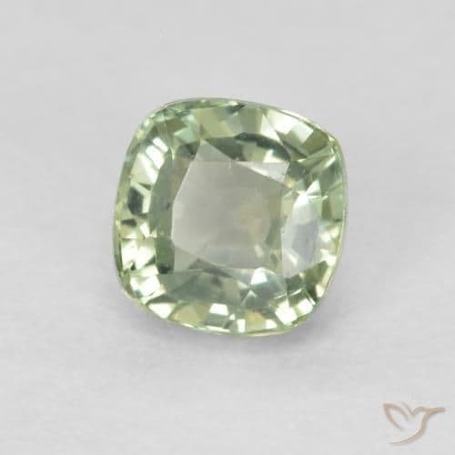 0.69ct Very Light Sage Green Sapphire, Cushion Cut, 4.6x4.5 mm