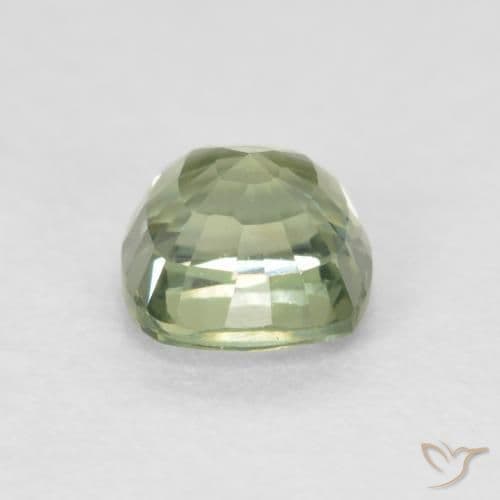 0.69ct Very Light Sage Green Sapphire, Cushion Cut, 4.6x4.5 mm