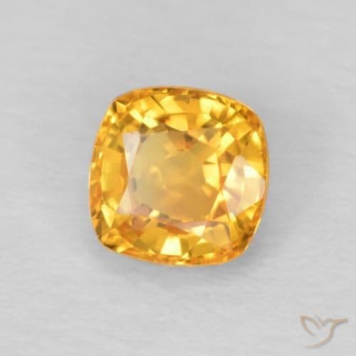 0.57ct Natural Orange-Gold Sapphire, Cushion Cut, 4.5x4.5 mm