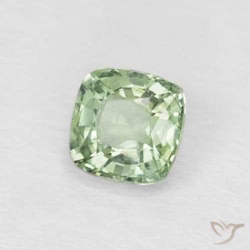 0.48ct Very Light Green Sapphire, Cushion Cut, 4.1x4.1 mm