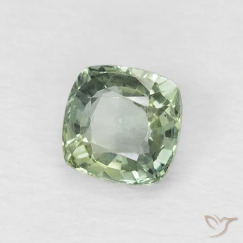 0.65ct Light Moss Green Sapphire, Cushion Cut, 4.6x4.6 mm
