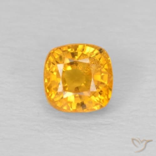 0.54ct Medium Orange Sapphire, Cushion Cut, 4.1x4.1 mm