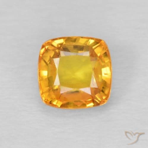 0.68ct Natural Orange-Gold Sapphire, Cushion Cut, 4.6x4.6 mm