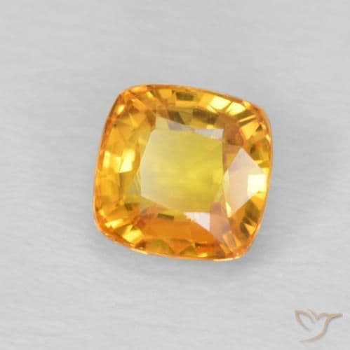 0.68ct Natural Orange-Gold Sapphire, Cushion Cut, 4.6x4.6 mm