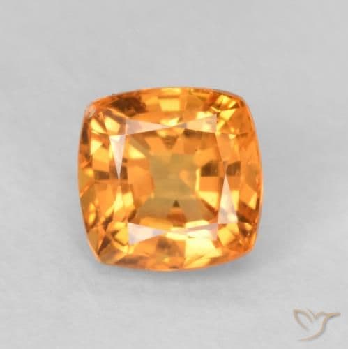 0.60ct Medium Orange Sapphire, Cushion Cut, 4.5x4.4 mm