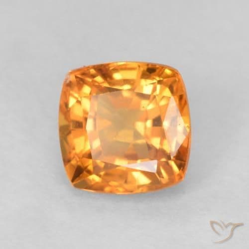 0.60ct Medium Orange Sapphire, Cushion Cut, 4.5x4.4 mm
