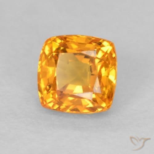 0.61ct Medium Orange Sapphire, Cushion Cut, 4.4x4.3 mm