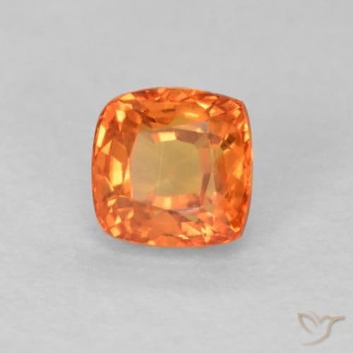 0.64ct Bright Orange Sapphire, Cushion Cut, 4.3x4.2 mm
