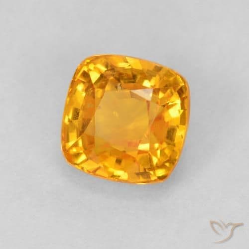 0.76ct Natural Orange-Gold Sapphire, Cushion Cut, 4.7x4.7 mm