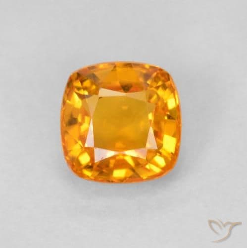 0.65ct Bright Orange Sapphire, Cushion Cut, 4.5x4.5 mm