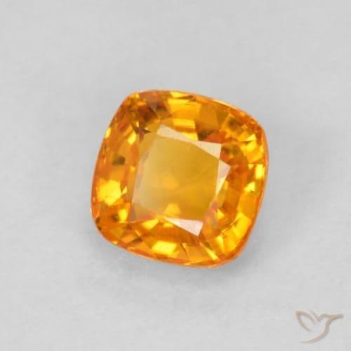 0.65ct Bright Orange Sapphire, Cushion Cut, 4.5x4.5 mm