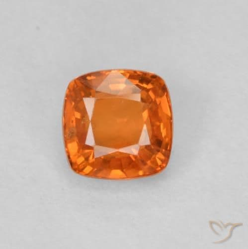 0.49ct Amber Orange Sapphire, Cushion Cut, 4.2x4.2 mm