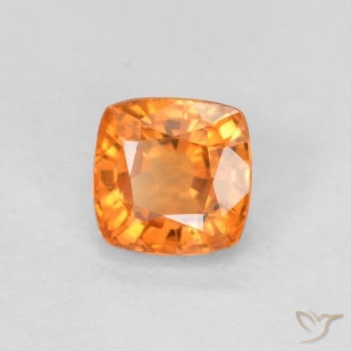 0.53ct Amber Orange Sapphire, Cushion Cut, 4.2x4.2 mm